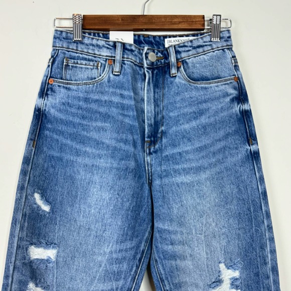 Blank NYC Blue Wildflower Destruct The Baxter Ribcage Straight Jean NWT Size 25 - Picture 2 of 9